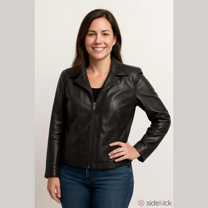 Siena Studio Leather Moto Jacket Zip Front Collar Black Classic Biker Coat 8